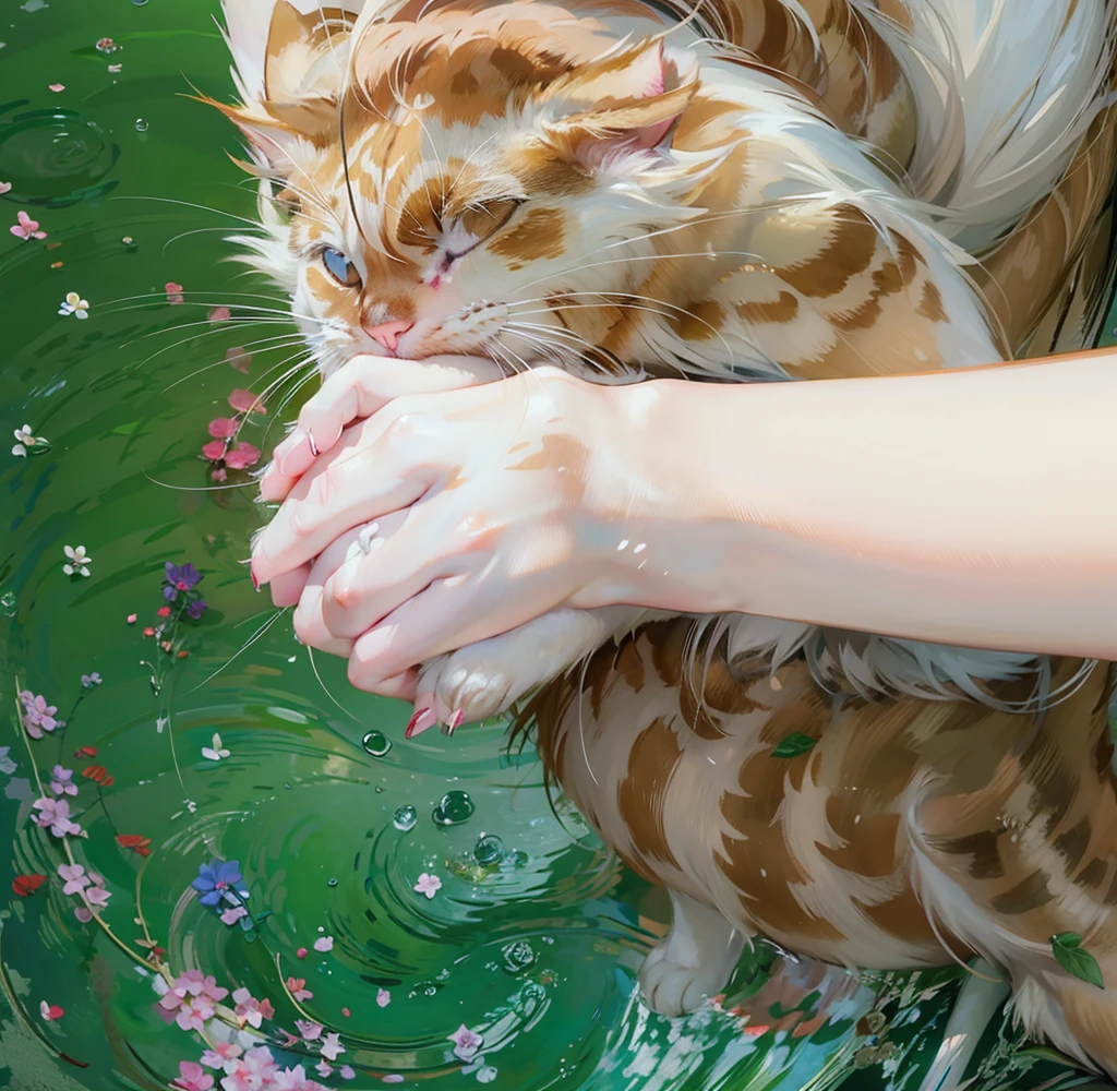 ((Highest quality,masterpiece,Correct anatomy,human hands holding cat))