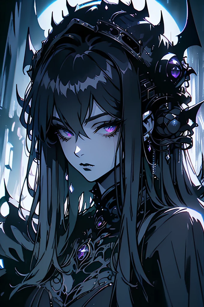 A sleek and shadowy figure emerges from the depths of a darkwave-driven nanotechnology marvel, glowing with a sinister allure. This enigmatic subject, shrouded in mystery, is captured in a hauntingly atmospheric photograph that exudes neo-noir vibes. The image is sharp and detailed, each pixel carefully crafted to enhance the sense of intrigue. The subject's metallic sheen reflects the harsh lighting, creating an otherworldly presence that captivates the viewer's imagination. The dark tones and intricate details make for a truly mesmerizing portrait that seamlessly blends technology with noir aesthetics.