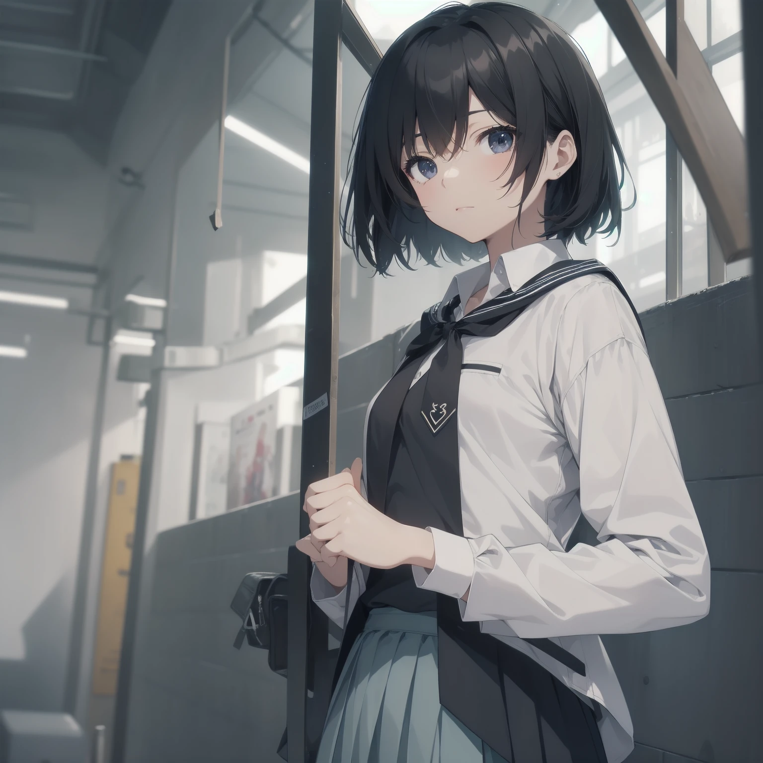 ultra-absurdres-Top quality by artist God, ultra-detailed, high resolution, anime moe artstyle, best anime 8k konachan wallpaper, pixiv contest winner, pool:2810, perfect anatomy,break, 1girl, (Please draw a girl walking sleepily to school alone. )break,(Solo,little female, 13-year-old:1.3),Full limbs, complete fingers,a junior high school student, (very short hair), short cut, flat chest, , small butt, small black eyes, beautiful detailed eyes, well-proportioned iris and pupils, expressive eyes, highres detailed hair, soft expression, salor school_uniform, sailor collar, serahuku, bow, pleated skirt,(Detailed Lighting), (Detailed background), in the School commute route. break,super detailed skin, Best cinematic lighting powered by famous artist, 8k,beauty illustration,photoshop_(medium),very aesthetic,break,((artist:kotorai )), artist:clamp ,artist:carnelian ,artist:kantoku ,
