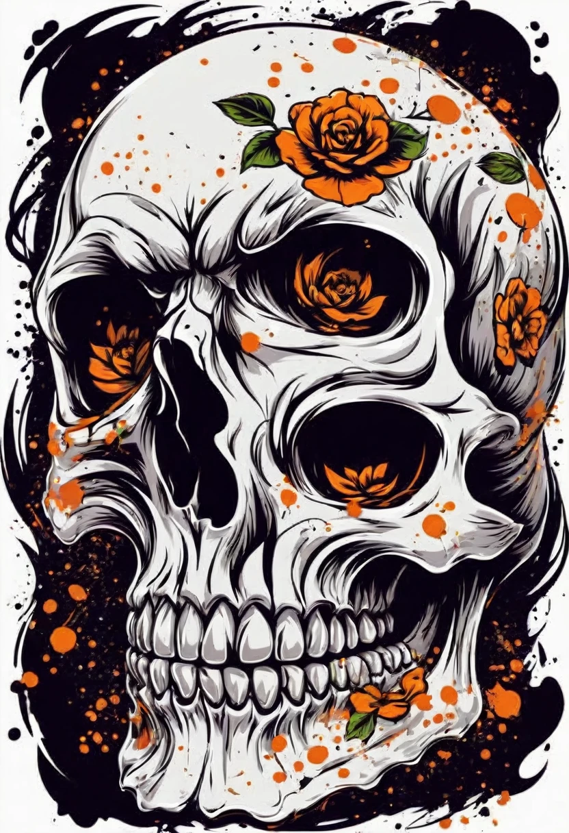 skull t-shirt design, text logo: Without fear, flat-colors, White background,