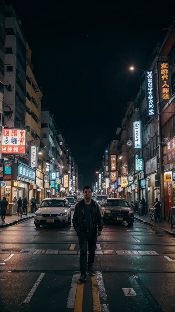 A men, streets, vehicles, street lights, 8k resolution, cool, hongkong