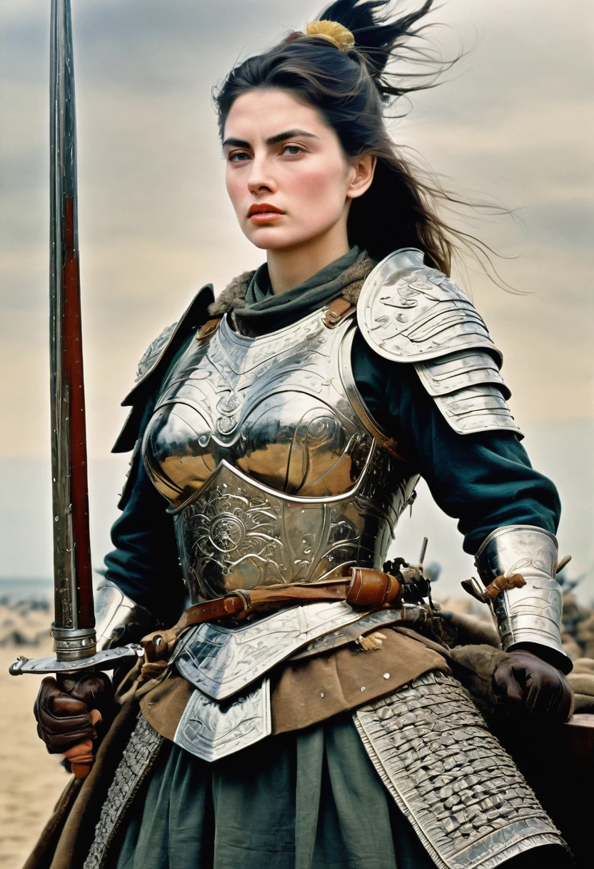 Female Warrior, by robert capa, best quality, masterpiece, very aesthetic, perfect composition, intricate details, ultra-detailed