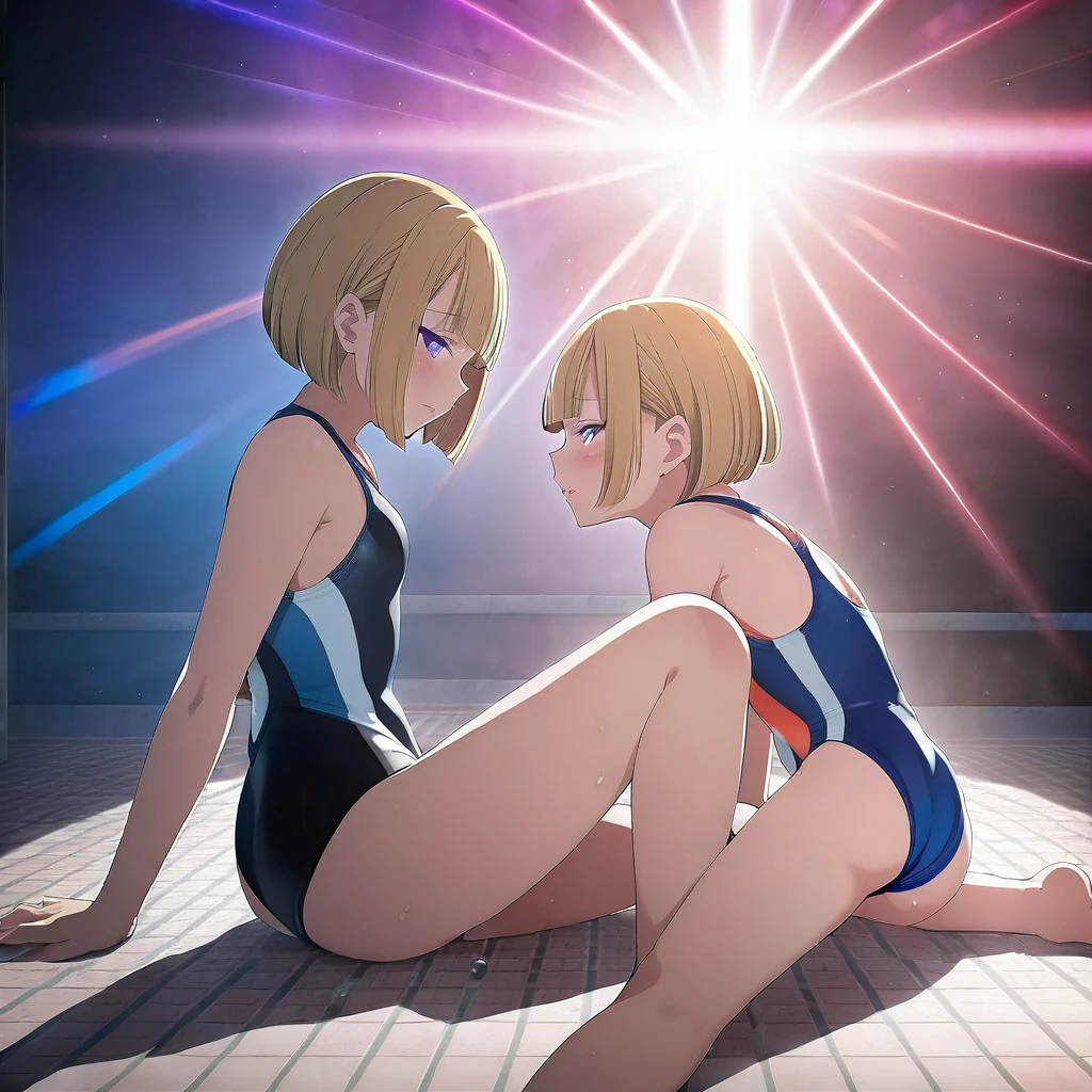 (anime artwork:1.5), best quality, uncensored, prefect lighting, rating_explicit, very aesthetic, anime, Ultra detailed, 8k, ((competition swimsuit ,flat bangs ,very short hair  , )), beautiful face, highly detailed, physics-based rendering, cinematic lighting , official art, anime coloring, detailed face, detail body, 
BRAEK, nsfw
((2 girls )):1.3  , yuri , lesbians, 18 years old , pussy licking, cunnilingus, pussy juice, dripping, sweat, wet, shiny skin, ahegao,
com on back,  blush, orgasm, sweaty, drooling, saliva trail, outdoor,  poolside, ((bare nipples )),