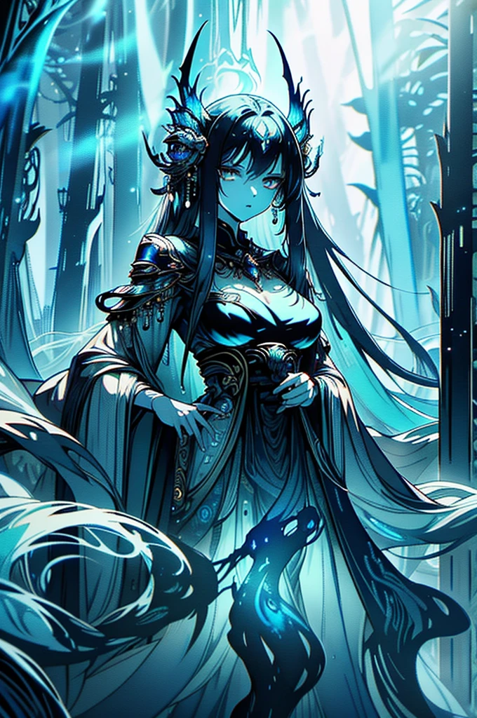 A helical hunter, seemingly woven from strands of ethereal light, stands in a mystical forest surrounded by swirling shadows. This captivating image is a breathtaking oil painting, meticulously crafted to showcase every intricate detail. The hunter's translucent form shimmers with otherworldly hues, their eyes gleaming with a fierce determination that seems to pierce through the canvas. The brushstrokes are expertly done, creating a sense of movement and life within the still image. This masterpiece invites viewers to delve into a world of fantasy and mystery, where the boundaries between reality and imagination blur.