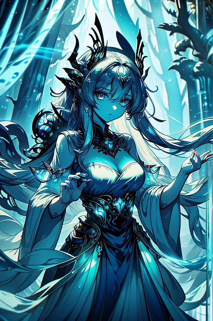 A helical hunter, seemingly woven from strands of ethereal light, stands in a mystical forest surrounded by swirling shadows. This captivating image is a breathtaking oil painting, meticulously crafted to showcase every intricate detail. The hunter's translucent form shimmers with otherworldly hues, their eyes gleaming with a fierce determination that seems to pierce through the canvas. The brushstrokes are expertly done, creating a sense of movement and life within the still image. This masterpiece invites viewers to delve into a world of fantasy and mystery, where the boundaries between reality and imagination blur.