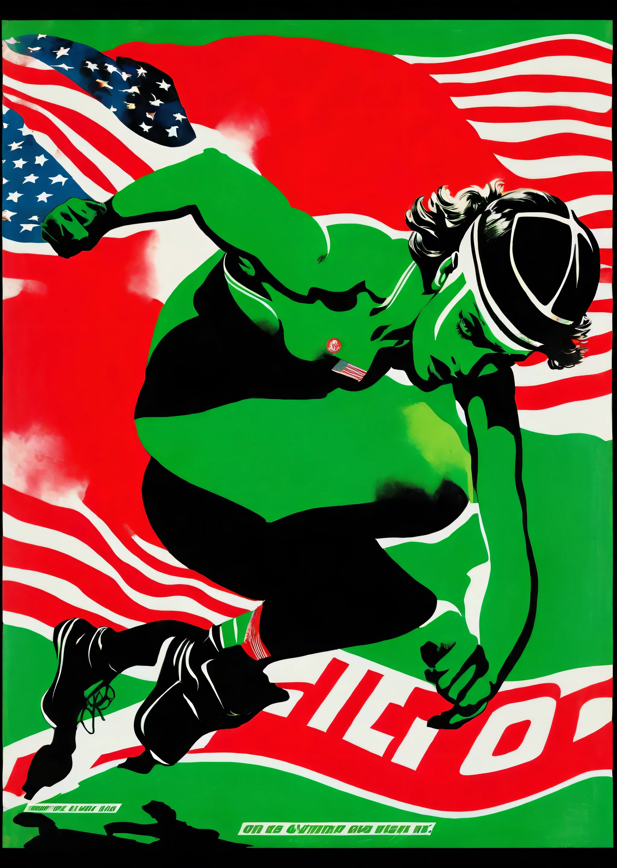 One Olympic Athlete、Opening、On Your Mark、silhouette、Realistic、The Green Theme Karl Kleiner Barbara Kruger Summary, Black、American, collage, Digital, graphic design, Pop Art, Portraiture