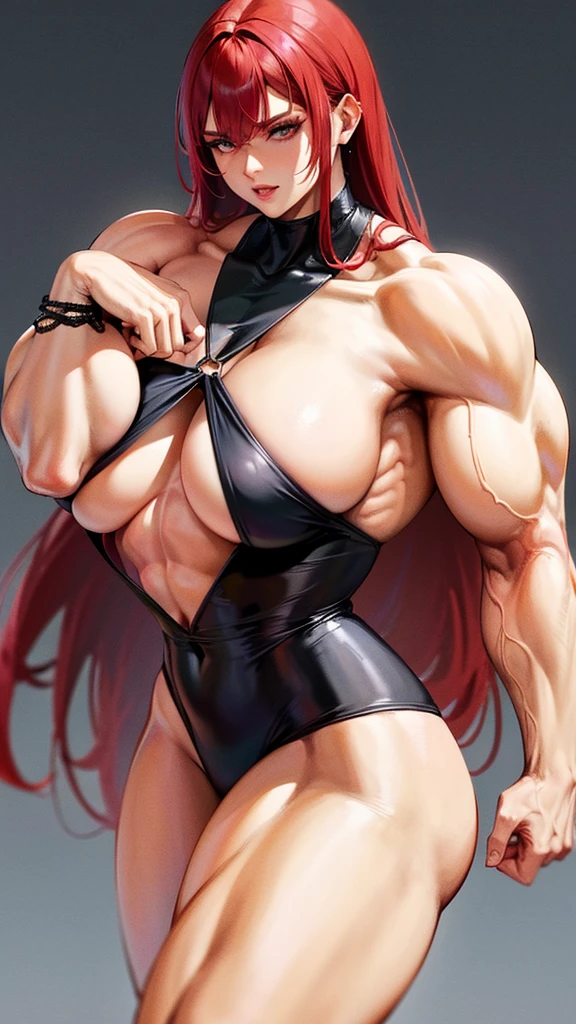 Mulher de biquíni preto e homem mike de camisa branca, homemfraco e mike, físico magro e mike, Very beauthful. , ,weak and defenseless man, físico mike, , muscular ultraviolent woman, muscular and scary, absurdly huge physique, big muscles, extremely muscular woman,, make her step on a man, mike, Red hair, Red hair e olhos azuis,