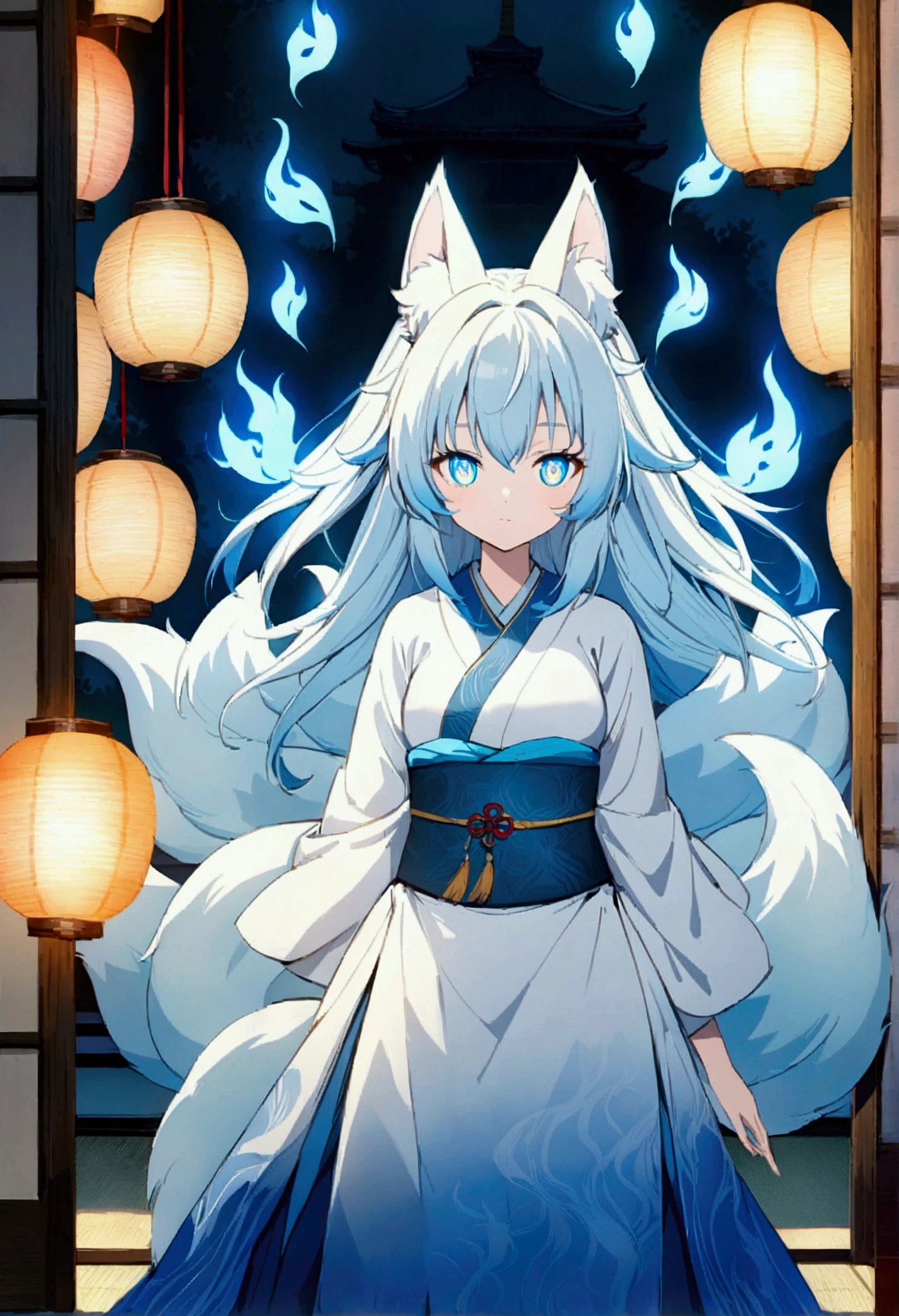fox Light blue hair beast girl indigo fur fox beast girl fox Light blue hair beast girl indigo fur fox beast girl Wallpaper 4k,8k,highly detailled,,vivid colors,detailed kitsune with 9 tails,traditional Japanese artwork,tatami floor,beautiful cherry blossoms,floating lanterns,dark silhouette of a pagoda,subtle moonlight,dense forest,ethereal atmosphere,dappled sunlight,whimsical spirit,serene expression,elaborate kimono and obi,delicate hand-painted details,luminous eyes Anime Style fox blue White-faced golden-haired nine-tailed fox Coat blue fox Light blue hair beast girl indigo fur fox beast girl Anime Style fox blue White-faced golden-haired nine-tailed fox Coat blue mysterious background Blue Flame girl have a ball of light fox Light blue hair beast girl indigo fur fox beast girl mysterious background Blue Flame girl have a ball of light Anime Style fox blue White-faced golden-haired nine-tailed fox Coat blue mysterious background Blue Flame girl have a ball of light