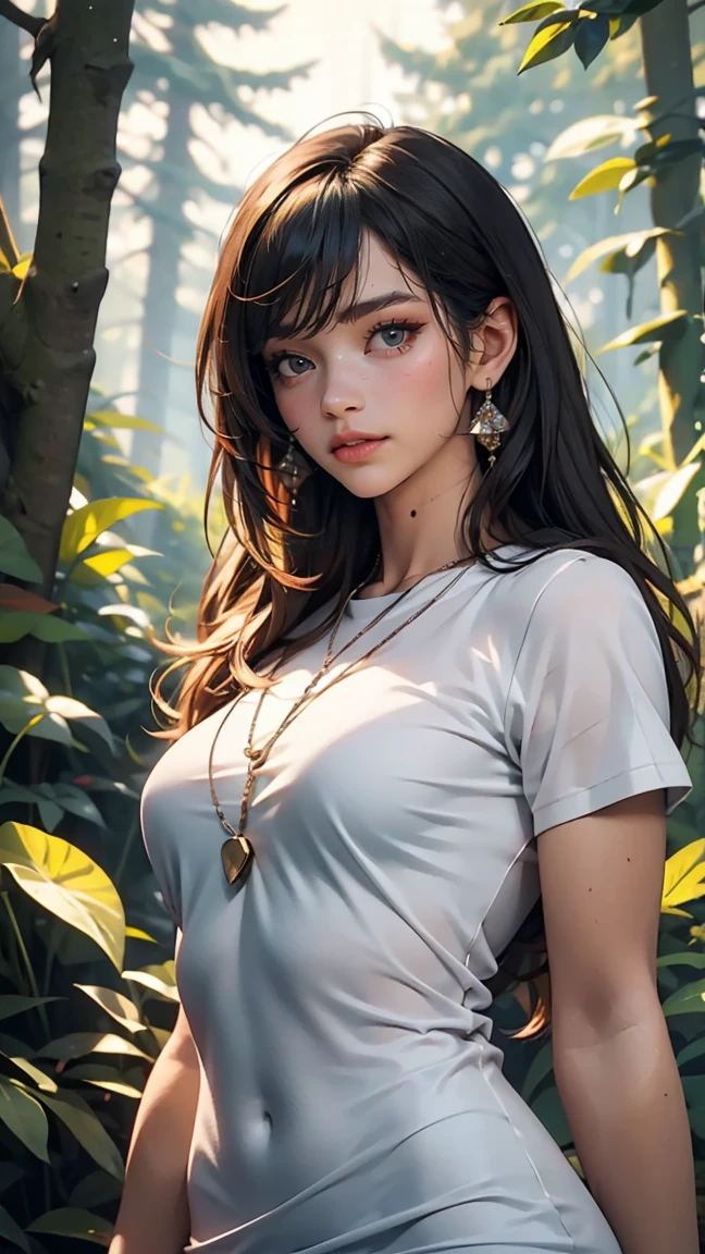 masterpiece, Highest quality, Marianne_Time Skip, tight clothes, short tight dress, Dark alpine forest, Are standing, night, look up, Upper Body, Detailed face 、pussy