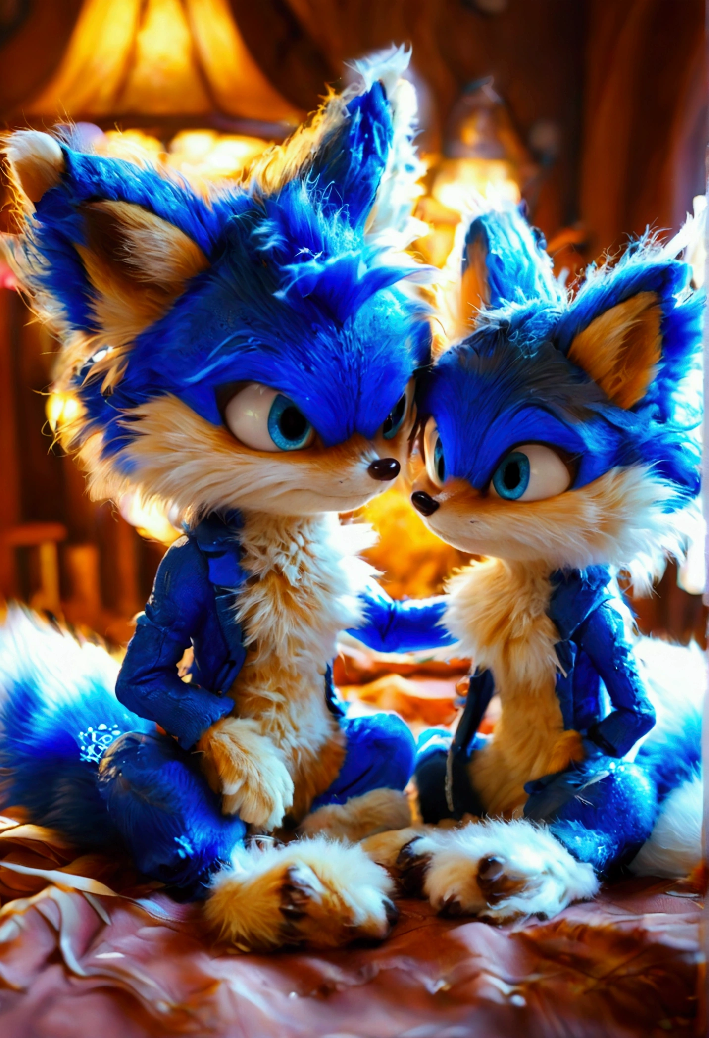 1male, (Miles Tails Prower( duo, male, cute, male anatomy) and (blue eyes) and (insane detailed fur, sexy eyes), (pose:1.posing:1.3), detailed hands, 5 fingers, ((detailed face, (detailed eyes:1.0), detailed)))(high detail, film photography, soft focus, soft shading, photo realism, realistic, photo realistic, hyper realism, analog style, subsurface scattering, masterpiece, best quality, ultra realistic, 8k), portrait, night, light, bedroom, looking into each other's eyes, lewd, dancing, nude, straight sex, furry crotch, genitals, penis and balls, (((sweaty body))), (((white cum streaks all over body))), nsfw, soft belly, pot belly, very large belly, belly rub, belly kissed, arched back, outie navel, (((2 white tipped fluffy tails))), (((1female, (Cream( duo, Fox, female, big breasts, female anatomy, vagina) ))), by Canson, by Lapatte, by thesecretcave, by fluff kevlar, by narse, by red rusker, by zaush.