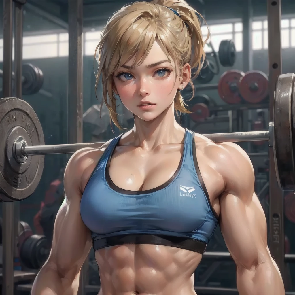  masterpiece, (textured skin), best quality, gorgeous beautiful girl, (a female weightlifting athlete), detailed clothes,large breasts,narrow waist,, (beautiful face), cinematic lighting, (at weightlifting venue ),