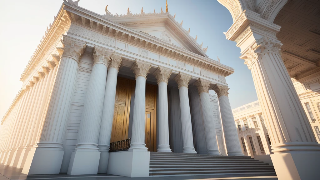 There was a large white building with several balconies on top., neo - classical style, neo classical architecture, Architectural visualizations, classical architecture, Architectural renderinging, Stunning grand architecture, Architectural rendering, precise Architectural renderinging, neoclassical style, Corona rendering, detailed classical architecture, Detailed complex rendering, elegant architecture, Colonial style, Render in vray, exquisite architecture,Add Thai patterns to your work
