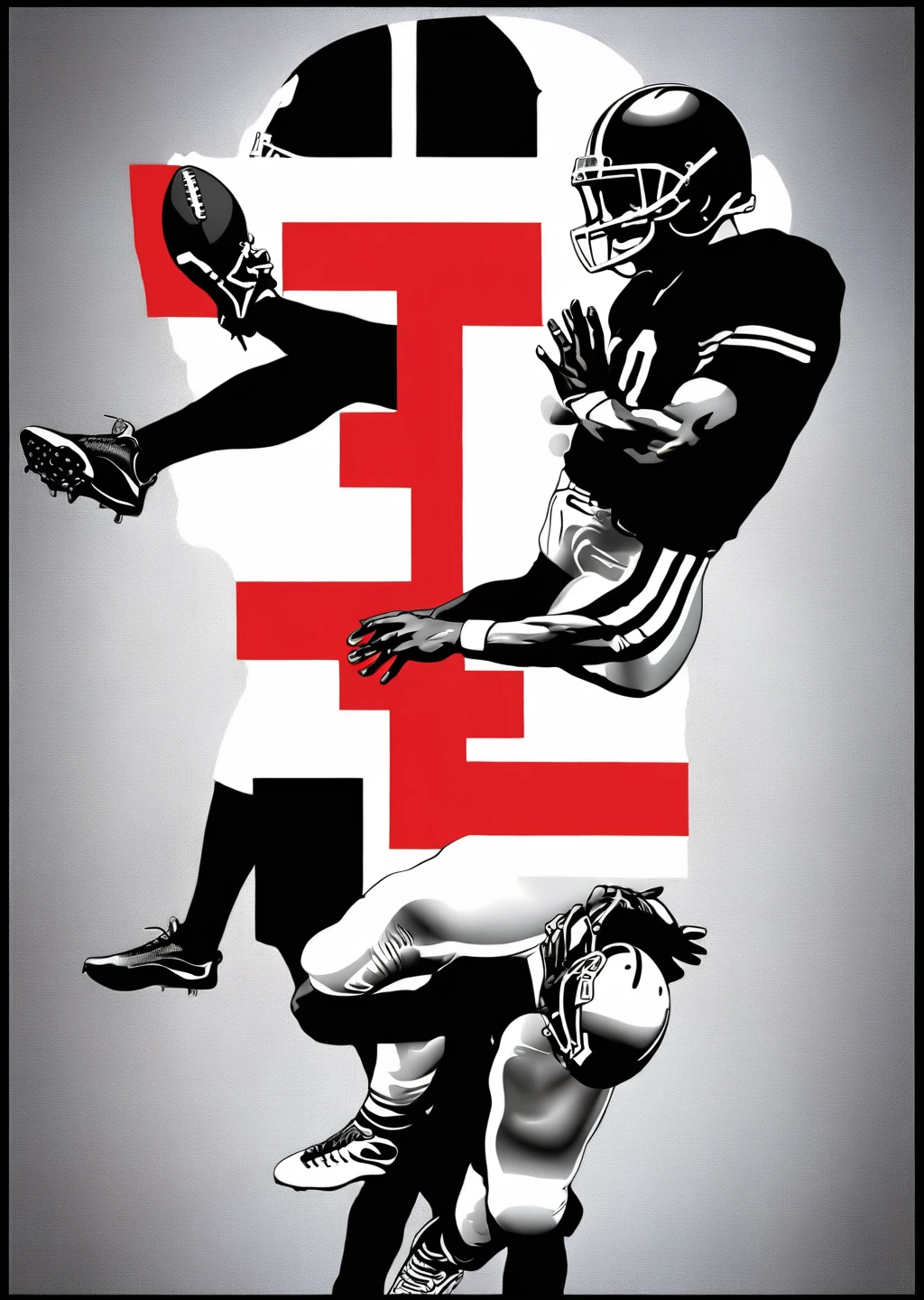 One American football player、silhouette、Realistic、Silver theme
(Karl Kleiner Barbara Kruger Summary, Black、American, collage, Digital, graphic design, Pop Art), Portraiture