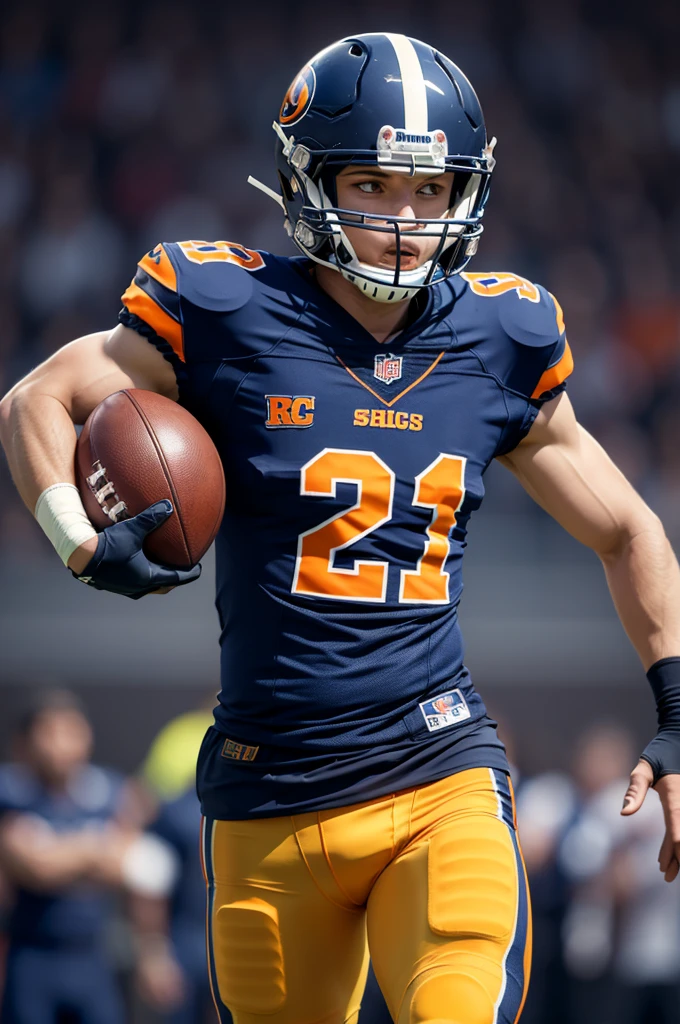 Dark blue and orange football sports uniform