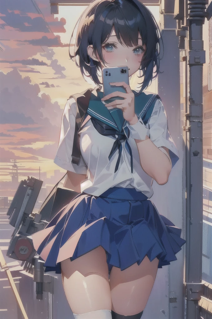 Anime Girls in a taking a selfie in a mirror, Kantai Collection Style, Beautiful anime school girl, Style Anime, Digital anime illustration, Anime Moe Art Style, Girls Frontline Style, Cute girl anime visuals, Naughty Style, I also make fan art, an Anime Girls, Anime atmosphere, Anime Aesthetics, Anime-style illustrations, Anime Girls, JK Uniform,In a completely different expression。
