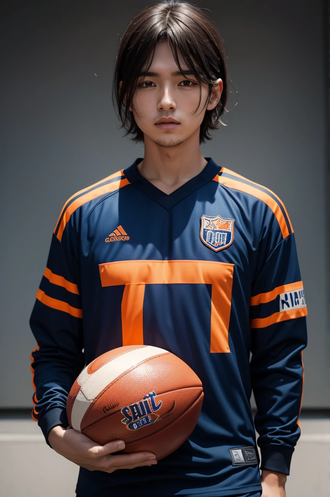 Dark blue and orange football shirt