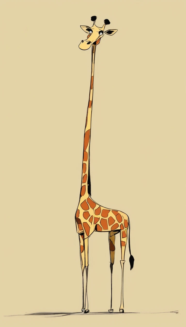 (((Exaggerated digital character sketches:1.37，Matchstick Men))).(1 giraffe，(Exaggerated expression,)，(Black sketch lines，Loose brushstrokes create the outline，Cartoon Style. Bright colors and simplified lines, sketch)。(Exaggerated body movements),(Large area of blank）