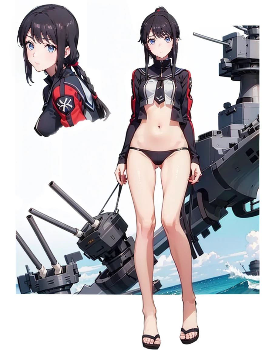 ((white background))) 、(( Fleet Collection、Kantai Collection、Yao、standing,multiple views、)),((Sailor suit、topless、breasts out,belly button、Bottomless))、woman,Full body photo, Best image quality, high quality, The background is clear,きれいなwoman, Japanese, detailed, detailed eyes, detailed skin, Beautiful Skin, 超High resolution, (reality: 1.4),とても美しいwoman, A little younger face, Beautiful Skin, thin, (Ultra-photorealism), (High resolution), (8k), (非常にdetailed) 、(Beautiful and detailed eyes), (非常にdetailed), (detailed face), Displaying the viewer, Fine details, detailed face, smile,Straight,Looking Ahead, StraightLooking Ahead, Photo Real, Baby Face,Hairstyle: ponytail、short hair,Brown Hair、smile、Very delicate body、Flat Chest、hair over one eye, from below,