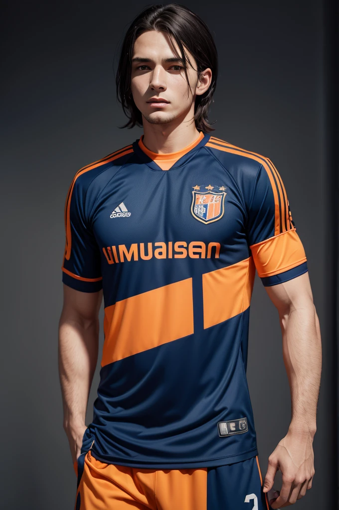 Dark blue and orange football shirt