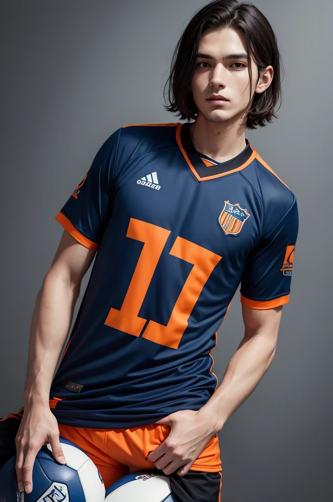 Dark blue and orange football shirt
