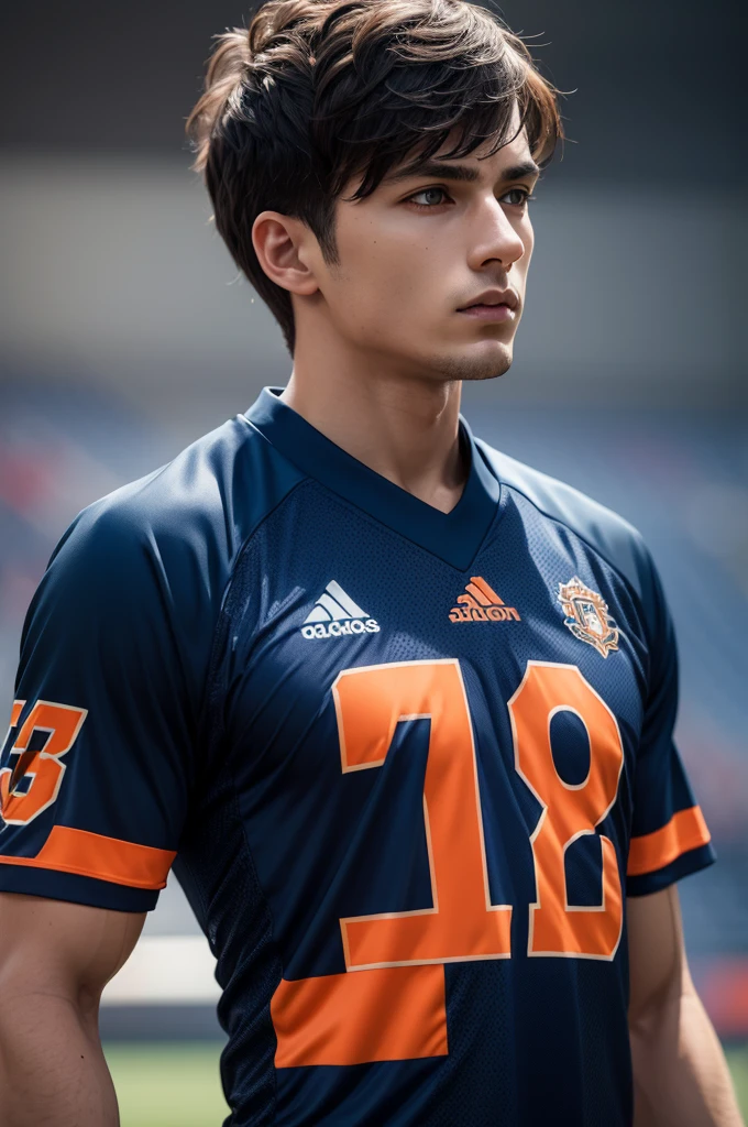 Dark blue and orange football shirt