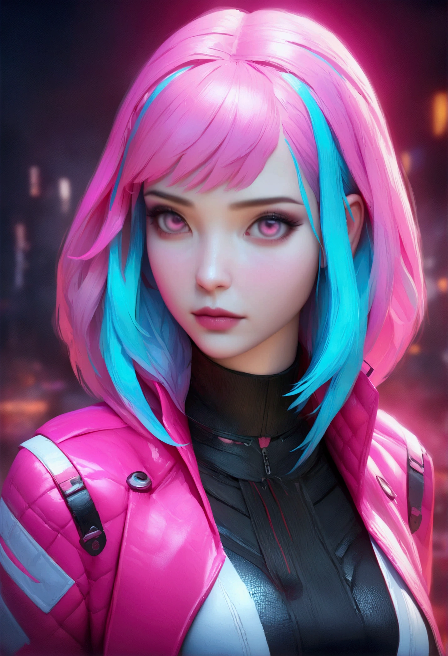 there is a woman standing on the side of the street, cyberpunk art by Yang J, trending on Artstation, realism, artwork in the style of guweiz, anime style. 8k, guweiz, realistic anime 3 d style, trending on cgstation, 🤤 girl portrait, hyper-realistic cyberpunk style, anime style mixed with fujifilm, dreamy cyberpunk girl