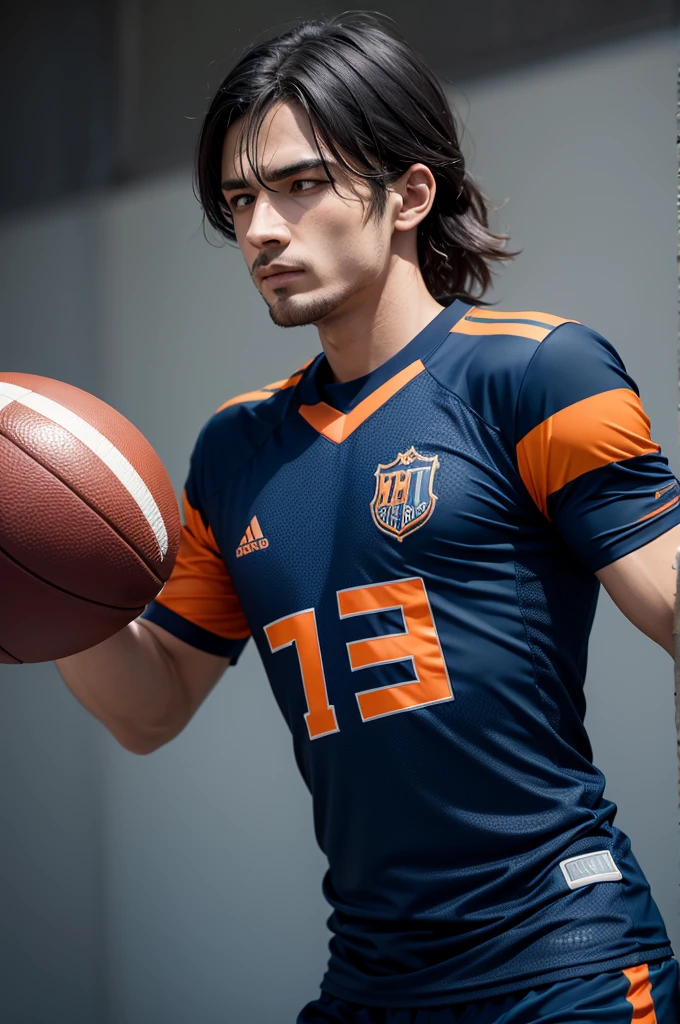 Dark blue and orange football shirt