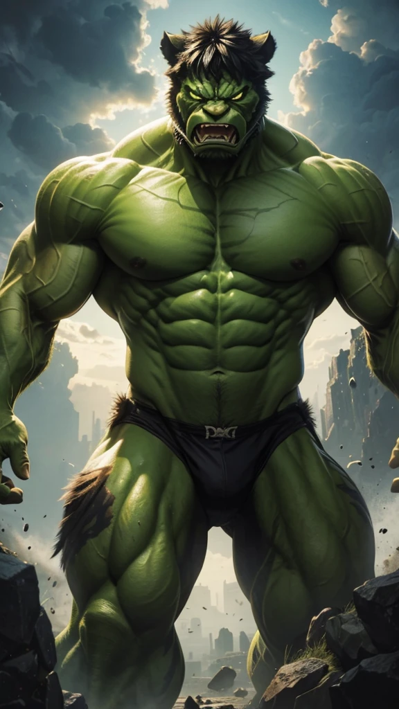 Hulk fused with a tiger, super epic