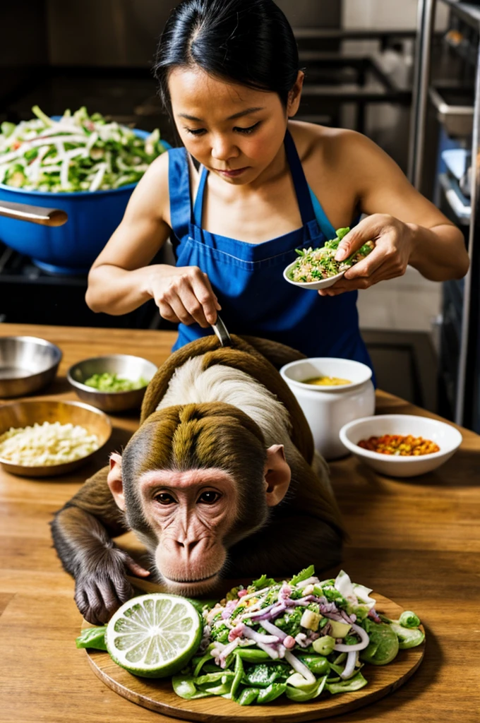 Monkey making larb