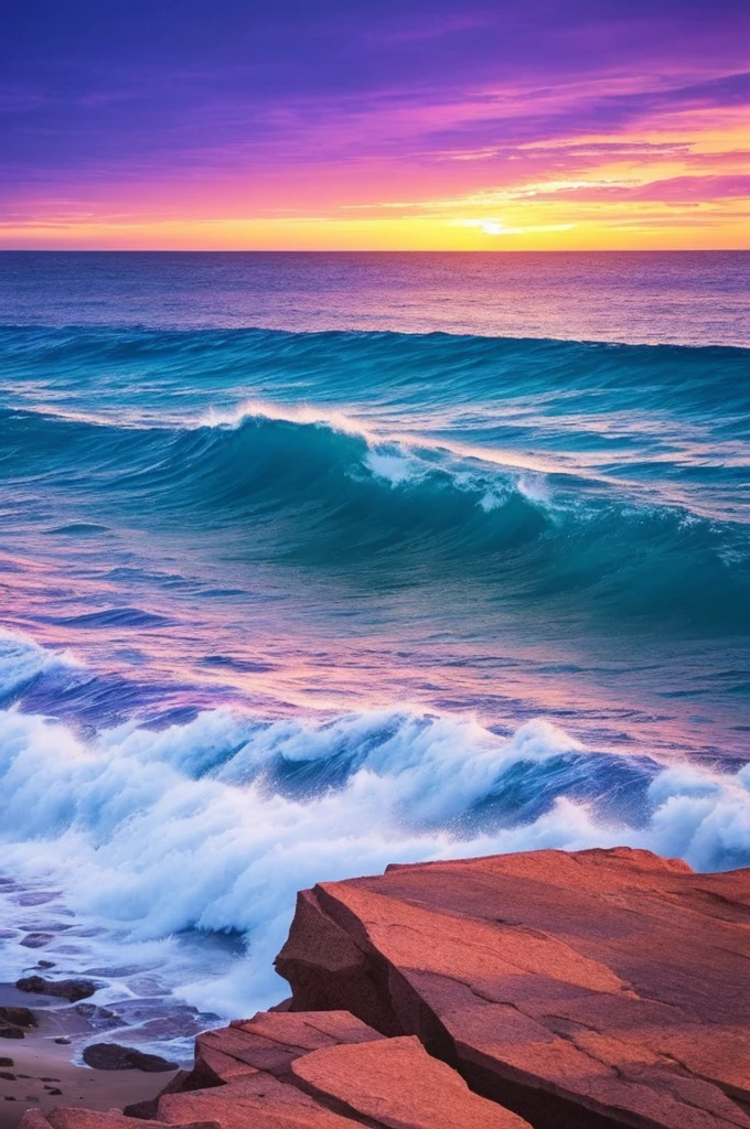 a purple and blue sunset over the ocean with waves, beautiful vibrant colors, beautiful colors, stunning colors, gorgeous colors, magical colours and atmosphere, breathtaking colors, amazing colors, magical colors and atmosphere, beautiful colours, vividly beautiful colors, amazing colours, moody beautiful colors, dreamy colors, beautiful colorful, very vibrant colors, colorful glow, vibrant moody colors