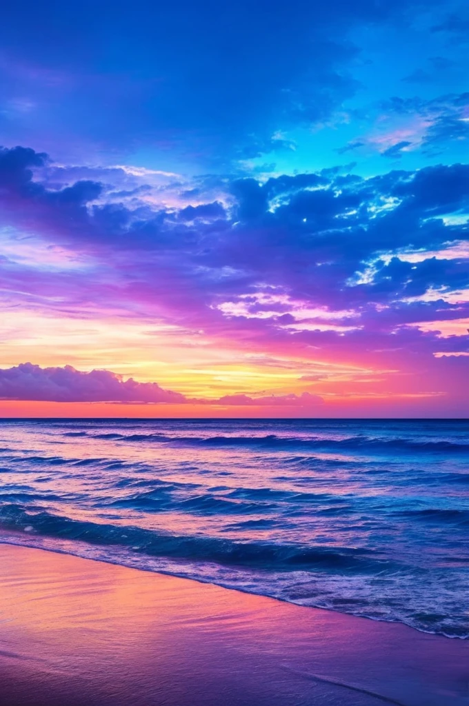 a purple and blue sunset over the ocean with waves, beautiful vibrant colors, beautiful colors, stunning colors, gorgeous colors, magical colours and atmosphere, breathtaking colors, amazing colors, magical colors and atmosphere, beautiful colours, vividly beautiful colors, amazing colours, moody beautiful colors, dreamy colors, beautiful colorful, very vibrant colors, colorful glow, vibrant moody colors