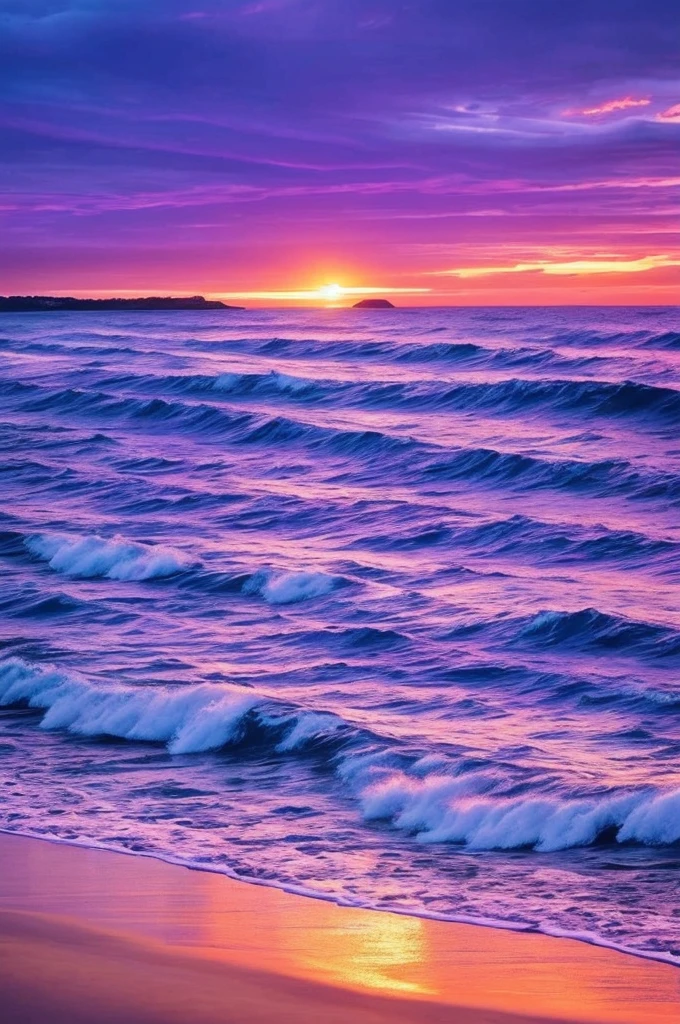 a purple and blue sunset over the ocean with waves, beautiful vibrant colors, beautiful colors, stunning colors, gorgeous colors, magical colours and atmosphere, breathtaking colors, amazing colors, magical colors and atmosphere, beautiful colours, vividly beautiful colors, amazing colours, moody beautiful colors, dreamy colors, beautiful colorful, very vibrant colors, colorful glow, vibrant moody colors