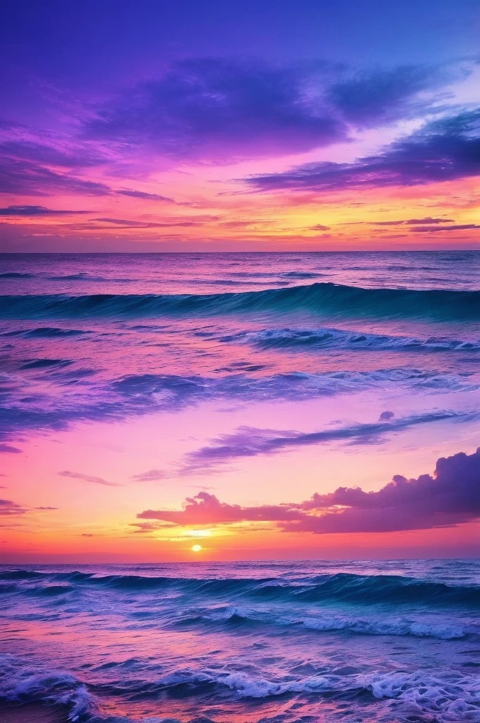 a purple and blue sunset over the ocean with waves, beautiful vibrant colors, beautiful colors, stunning colors, gorgeous colors, magical colours and atmosphere, breathtaking colors, amazing colors, magical colors and atmosphere, beautiful colours, vividly beautiful colors, amazing colours, moody beautiful colors, dreamy colors, beautiful colorful, very vibrant colors, colorful glow, vibrant moody colors