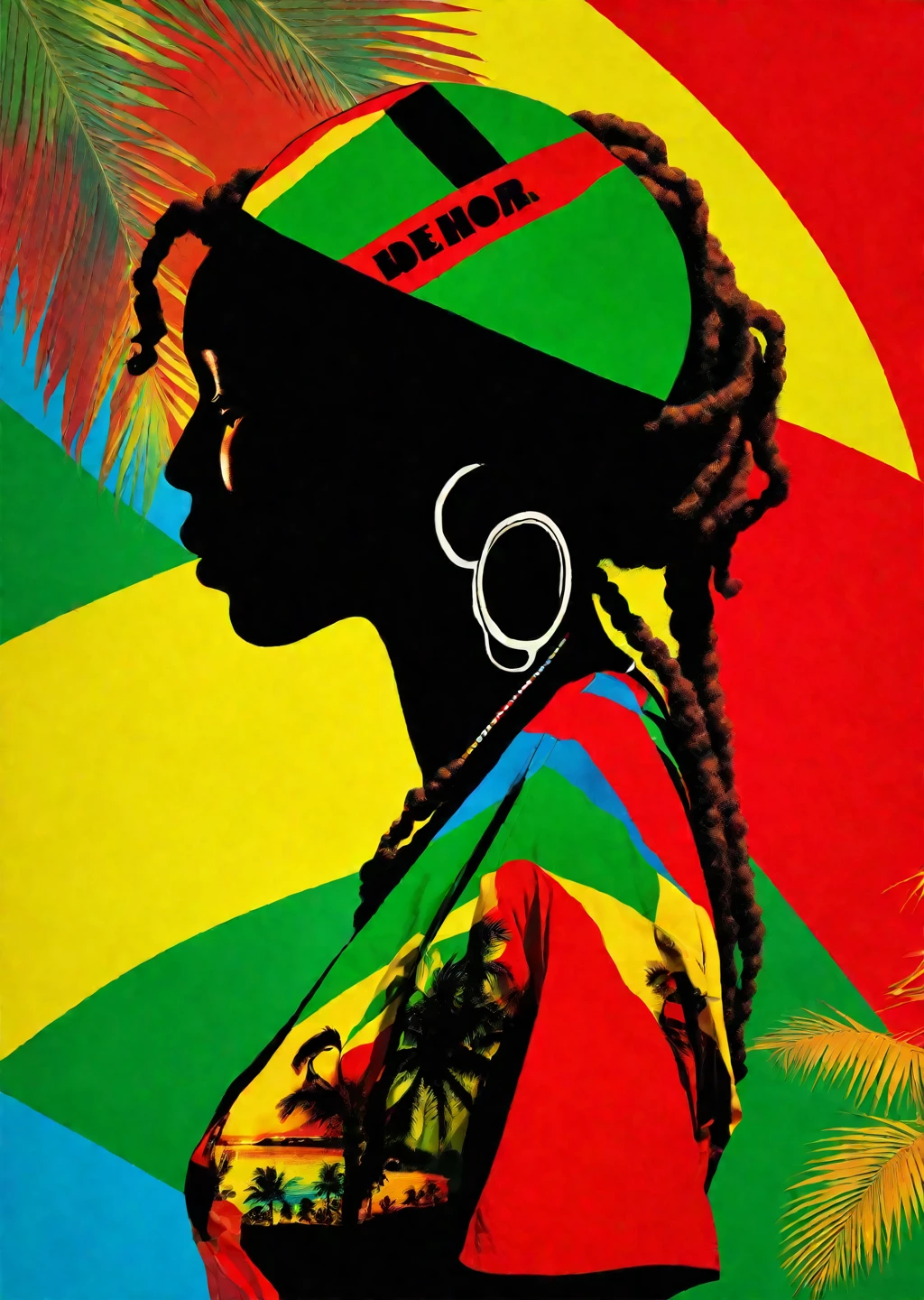 One reggae musician、YA-MAN、Traveling to the Bahamas、silhouette、Realistic、Rasta Color Theme、
Karl Kleiner Barbara Kruger Summary, American, collage, Digital, graphic design, Pop Art, Portraiture