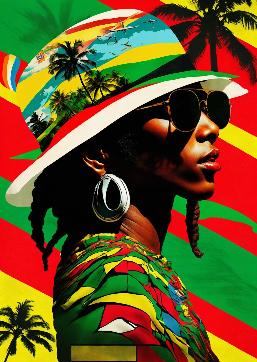 One reggae musician、YA-MAN、Traveling to the Bahamas、silhouette、Realistic、Rasta Color Theme、
Karl Kleiner Barbara Kruger Summary, American, collage, Digital, graphic design, Pop Art, Portraiture