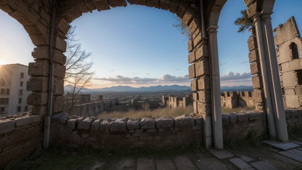ruins and broken wall, realisitic.