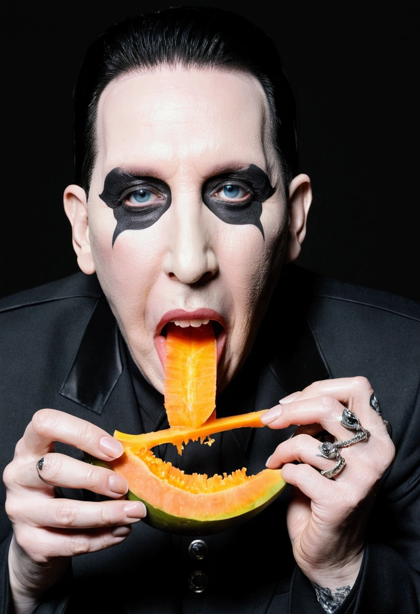 Marilyn Manson eating papaya.