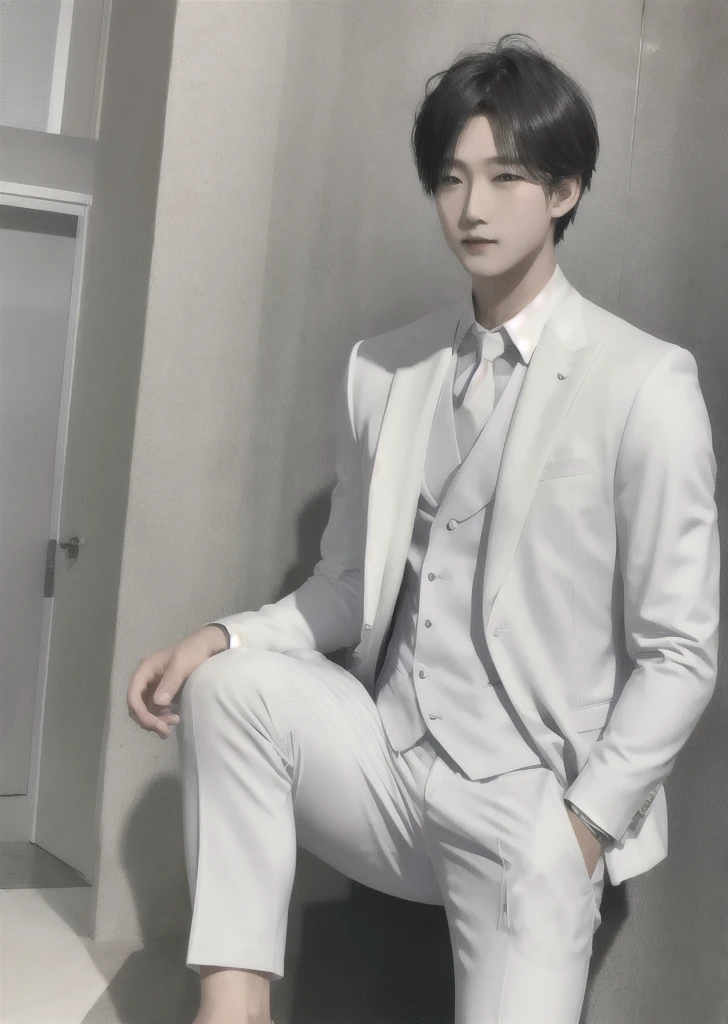 1boy,head, white suit,