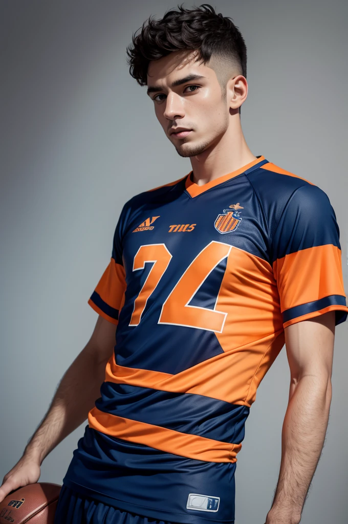 Dark blue and orange football shirt