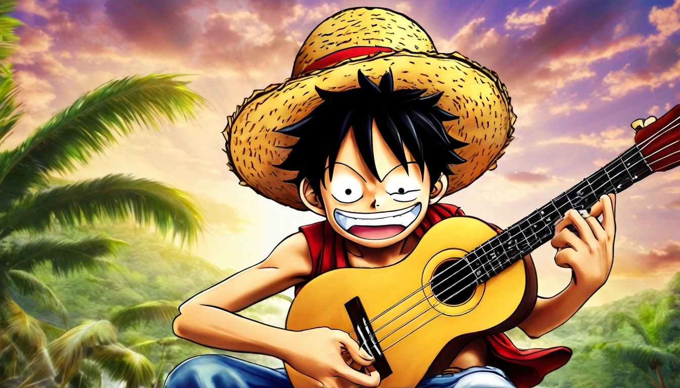 Monkey D. Luffy tocando Ukulelê, by Genevieve Naylor 