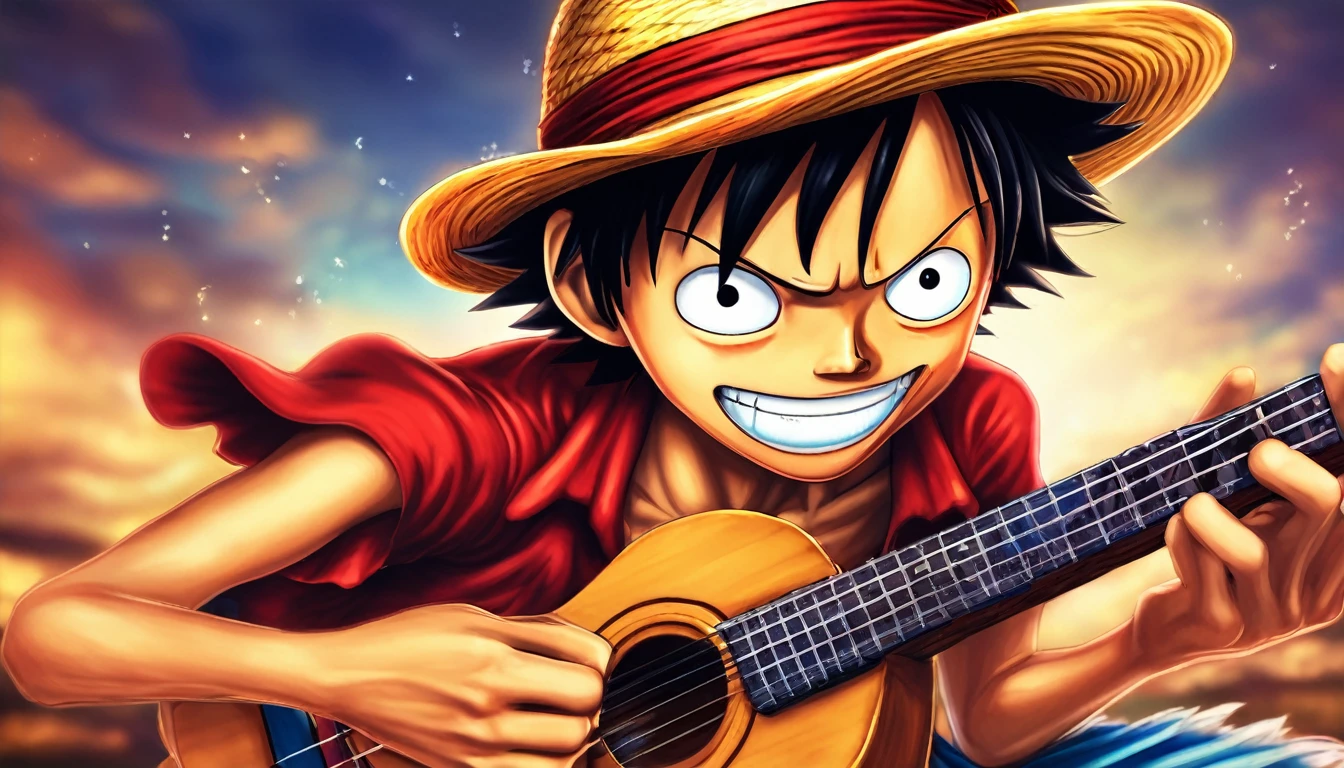 Monkey D. Luffy tocando Ukulelê, by Genevieve Naylor 