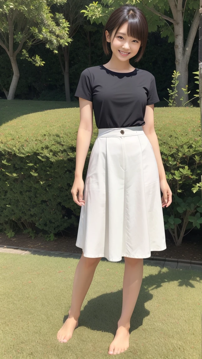 Full body, barefoot, standing upright on grass、cute、20-year-old、Japanese、cute服、one piece、Long skirt、(Shortcuts:1.2)