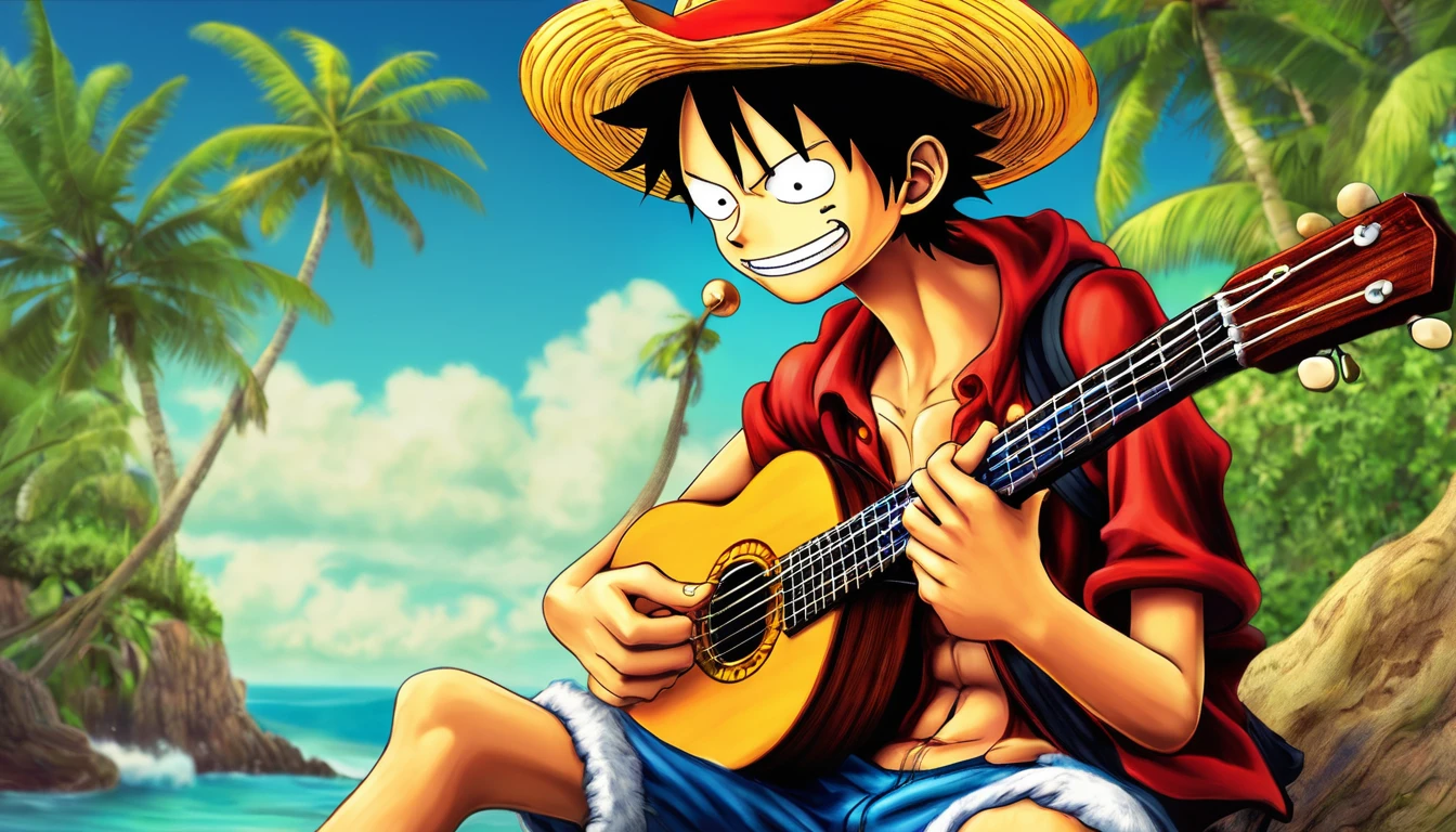 Monkey D. Luffy tocando Ukulelê, by Genevieve Naylor 