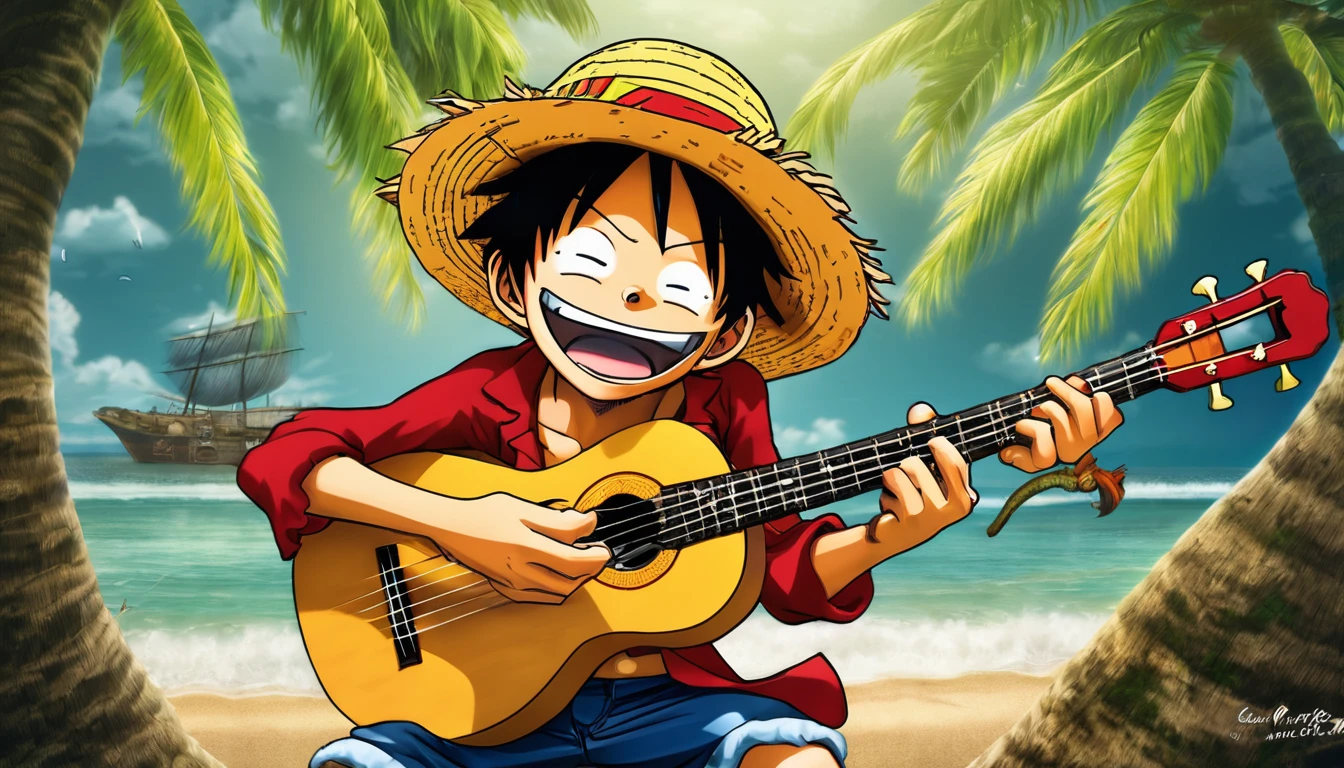 Monkey D. Luffy tocando Ukulelê, by Genevieve Naylor 