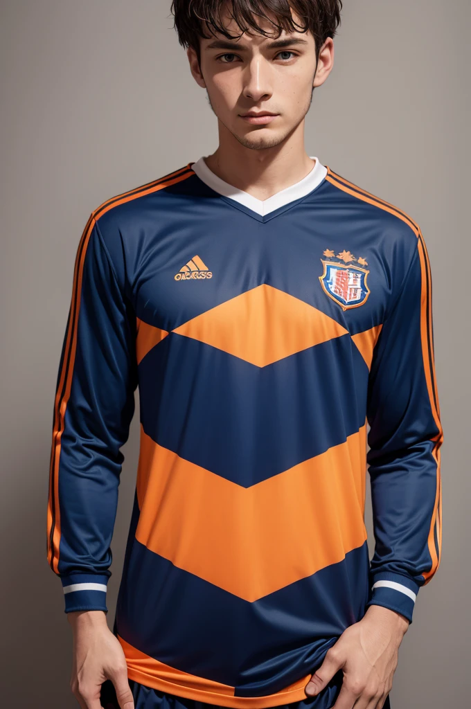 Dark blue and orange striped football shirt