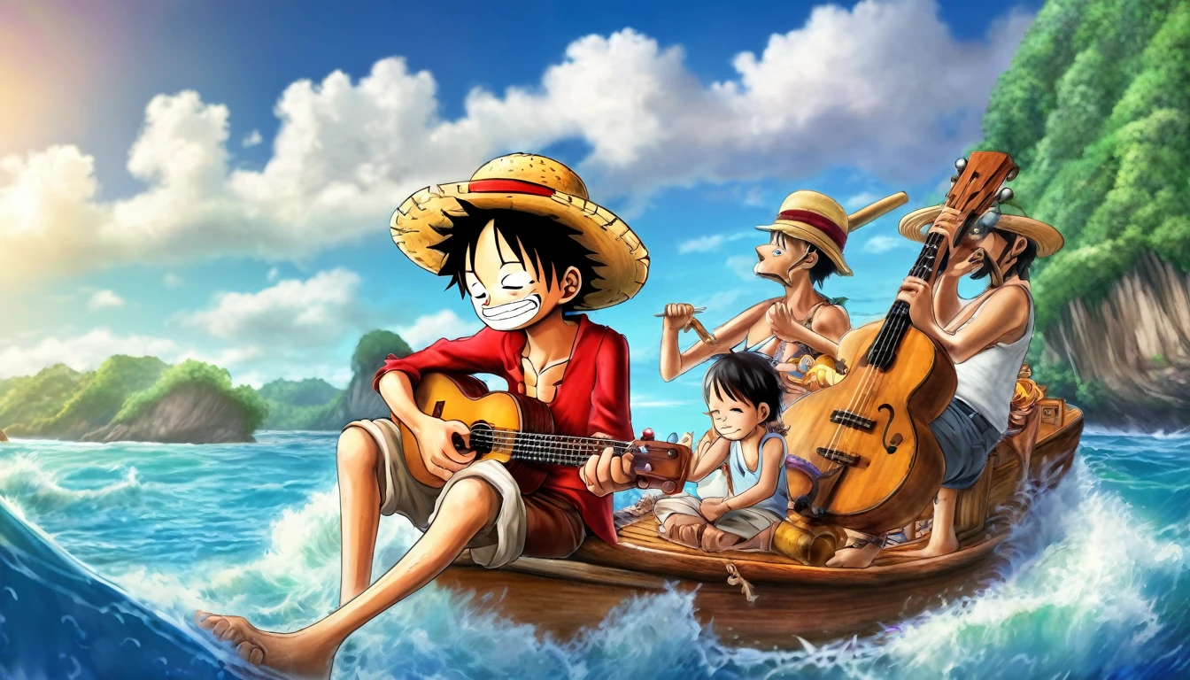 Going Merry; Monkey D. Luffy tocando Ukulelê, by Genevieve Naylor 