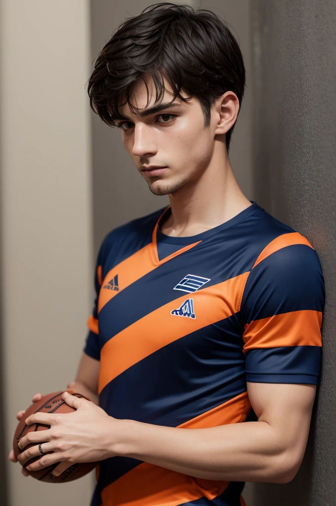 Dark blue and orange striped football shirt