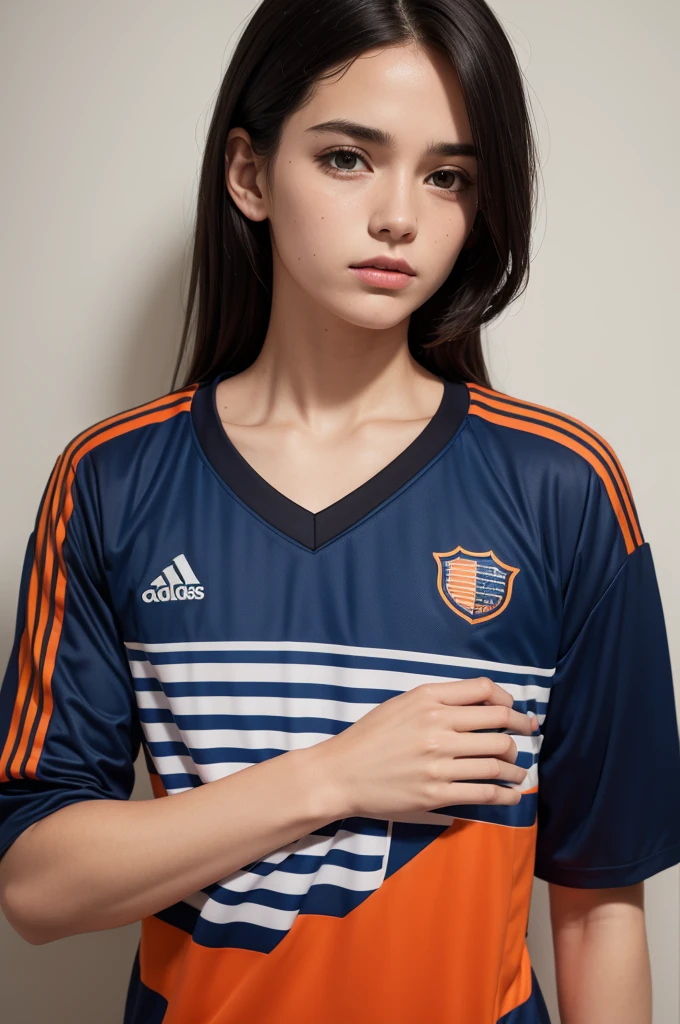 Dark blue and orange striped football shirt