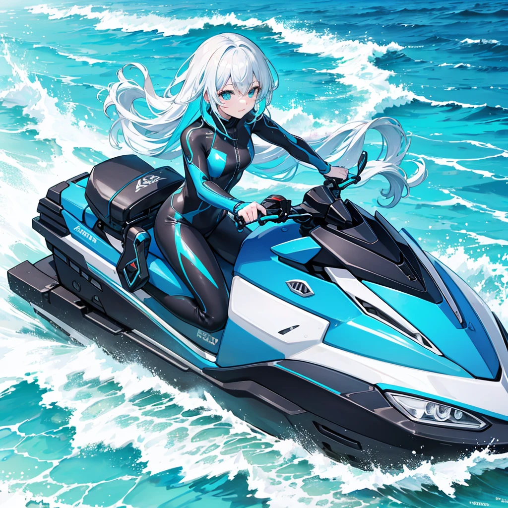 "Create an ultra-high resolution (262144K) watercolor illustration capturing the exhilarating moment of people enjoying futuristic jet skiing, emphasizing the interplay of advanced technology, water dynamics, and human form with extraordinary detail and artistic finesse.
Central Focus:
Futuristic Jet Ski: Sleek, advanced design with glowing elements and high-tech features.
Riders: People in futuristic attire, enjoying the thrill of jet skiing.
Water Dynamics: Spectacular splashes and waves, interacting with the jet skis.
Jet Ski Details:
Design: Sleek, aerodynamic shapes with metallic and glowing elements.
Technology: Visible advanced features such as holographic displays, energy cores, and anti-gravity components.
Texture: Glossy surfaces with realistic reflections and light interactions.
Rider Details:
Attire: Futuristic wetsuits with intricate patterns and textures, possibly with glowing accents.
Expressions: Faces showing excitement and joy, with detailed facial features.
Body Language: Dynamic poses capturing the thrill of speed and movement.
Environmental Elements:
Water:
Complex splash patterns with individual droplets and spray visible.
Varying shades of blue and turquoise, with white foam and reflections.
Sunlight refracting through the water and droplets, creating rainbow effects.
Sky:
Vibrant blue sky with subtle cloud formations.
Possibly futuristic cityscape or natural landscape in the background.
Color Palette:
Jet Ski: Metallic tones with neon accents, contrasting with the natural water colors.
Riders: Bright, vibrant colors for the attire, with cool highlights from the water.
Water: Various shades of blue and turquoise, with white foam and spray.
Sky: Gradient of blues, possibly with warm tones if set near sunset.
Watercolor Techniques:
Wet-on-Wet: For smooth blending in the sky and water.
Dry Brush: For texture on the jet skis and detailed water splashes.
Controlled Bleeding: To create soft edges in the water spray and reflections.
Layered Washes: B