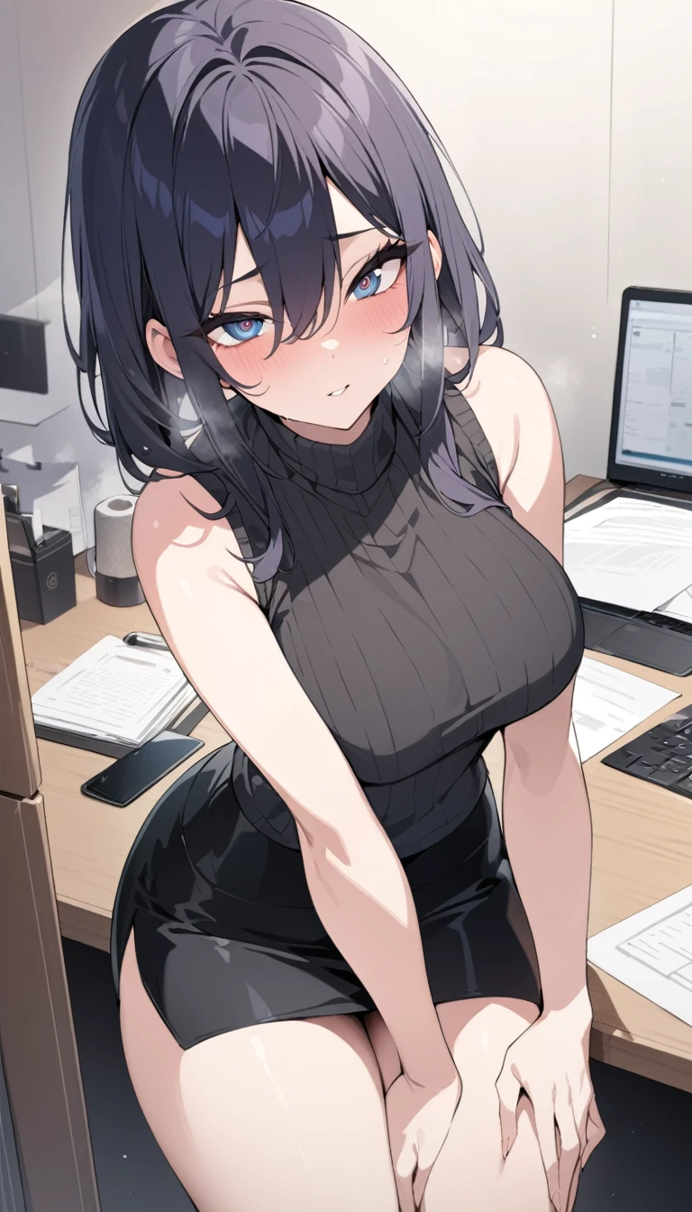 (((masterpiece))),(((High resolution)))、Beautiful office lady wearing black sleeveless sweater and pencil skirt, Looking at the camera, ((Top quality eyes)), Detailed face, ((Detailed Texture)), hentai
